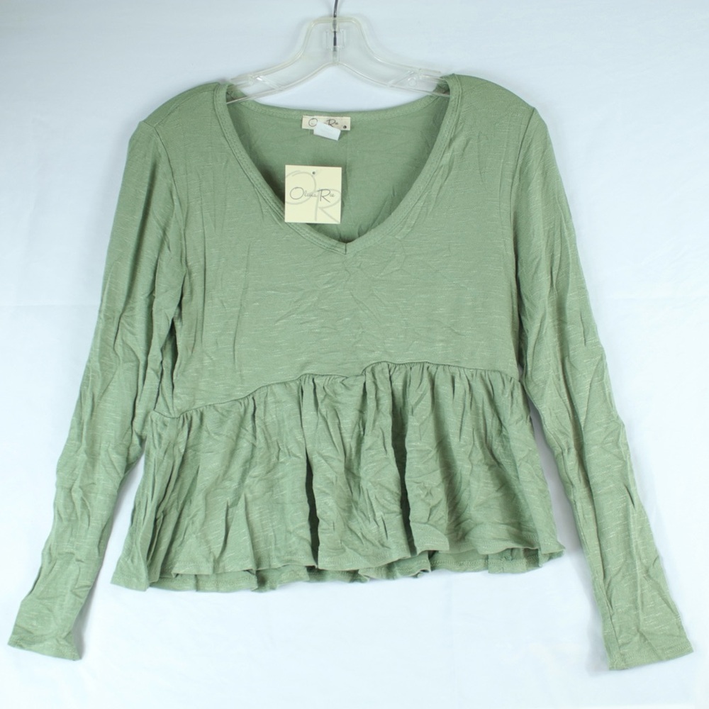 Olivia Rae Green Long Sleeve Peplum Shirt Womens Size L